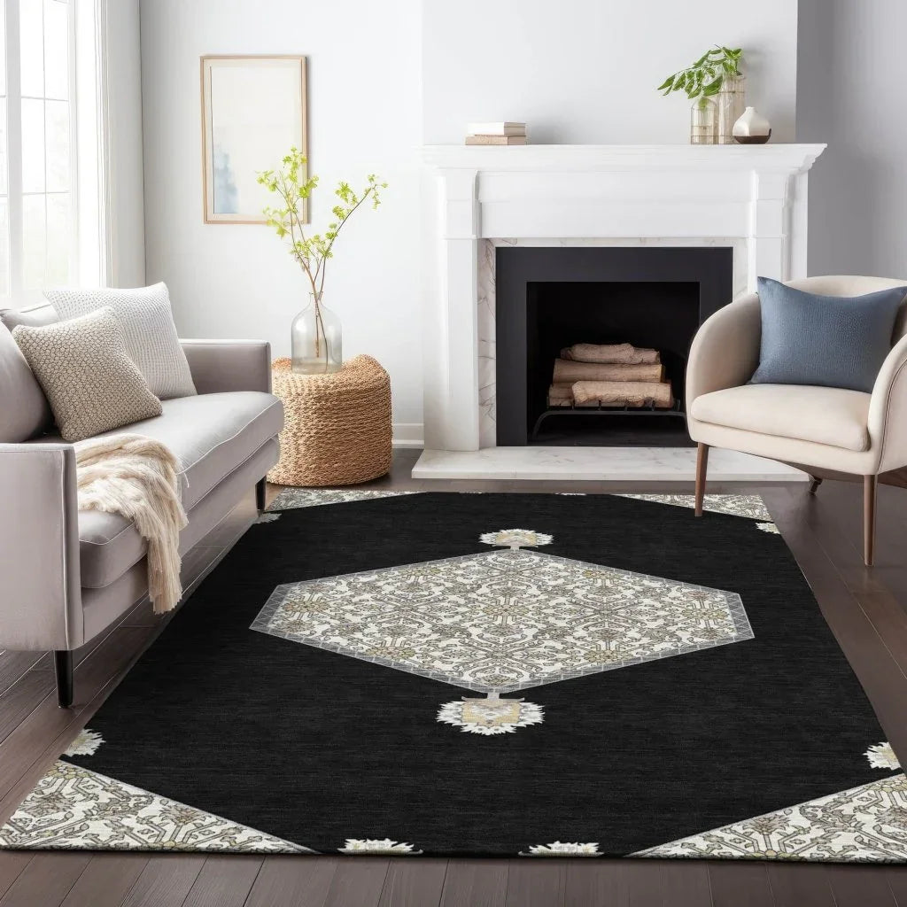 LOOMLAN Rugs Riven Black Washable Indoor-Outdoor Rug