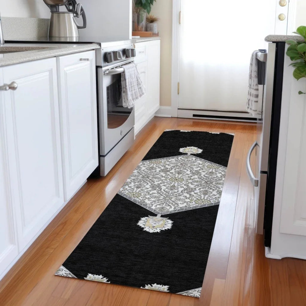 LOOMLAN Rugs Riven Black Washable Indoor-Outdoor Rug