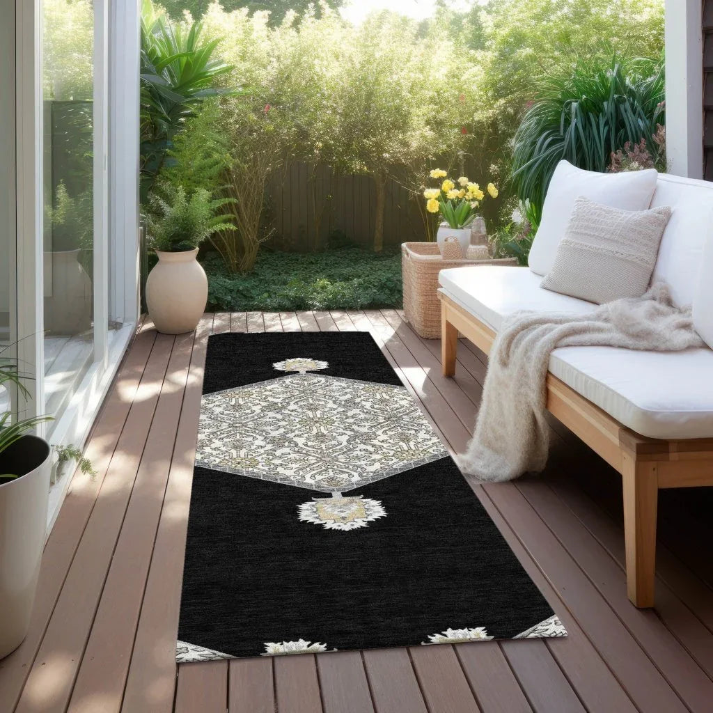 LOOMLAN Rugs Riven Black Washable Indoor-Outdoor Rug