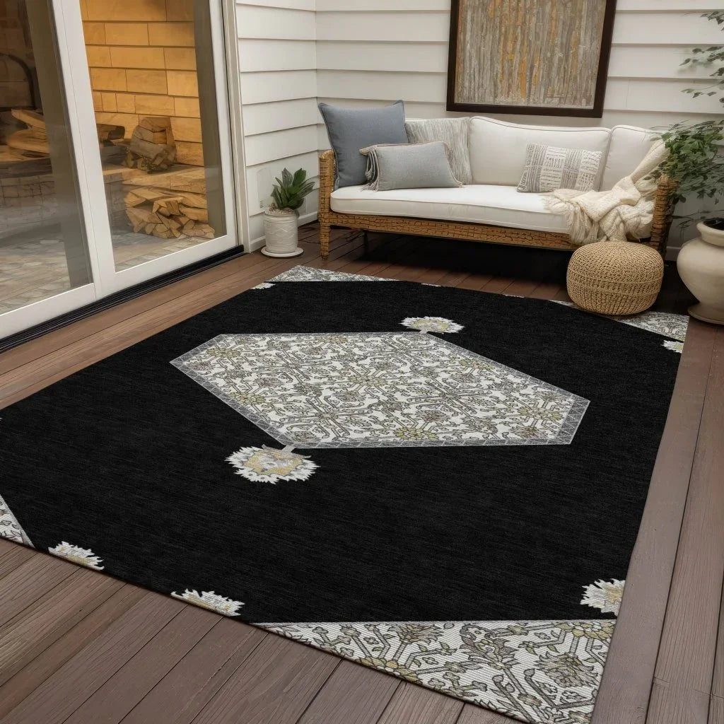 LOOMLAN Rugs Riven Black Washable Indoor-Outdoor Rug