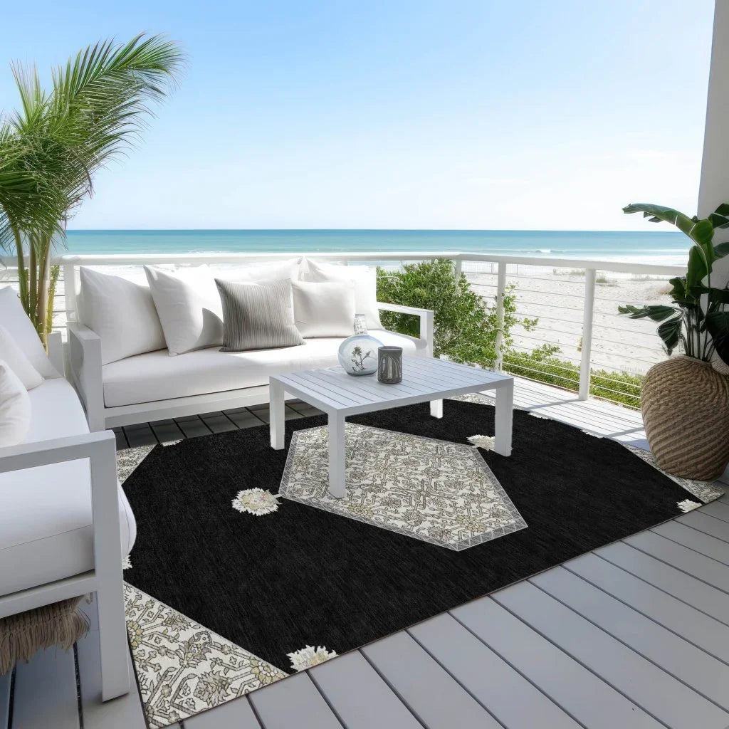 LOOMLAN Rugs Riven Black Washable Indoor-Outdoor Rug