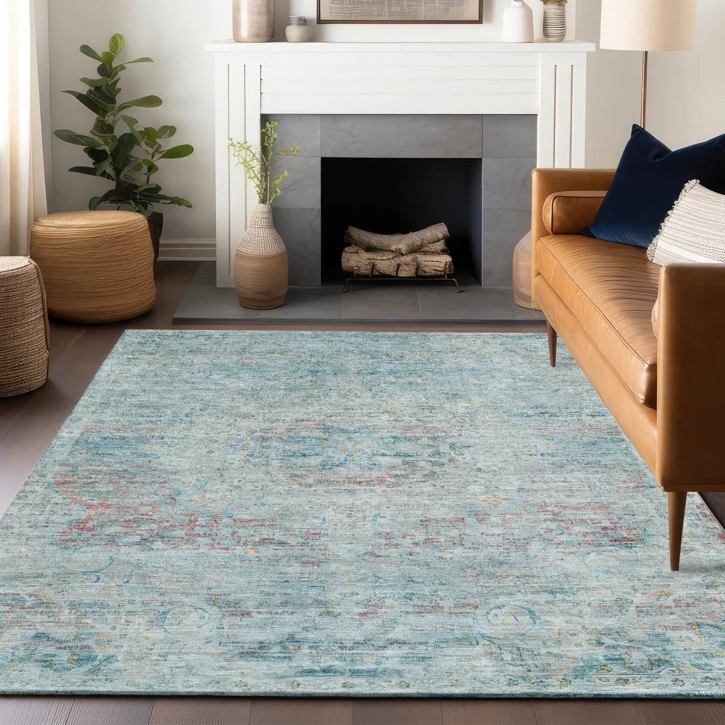 LOOMLAN Rugs Rosantha Blue Washable Indoor-Outdoor Rug
