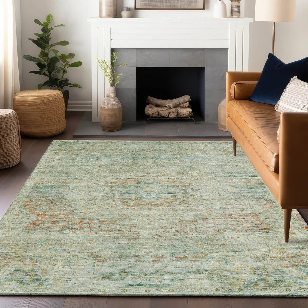 LOOMLAN Rugs Rosantha Green Washable Indoor-Outdoor Rug
