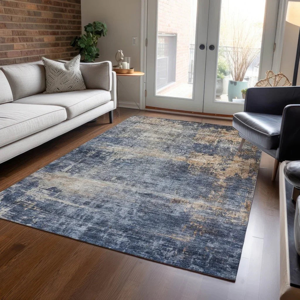 LOOMLAN Rugs Roumiya Blue Washable Indoor-Outdoor Rug