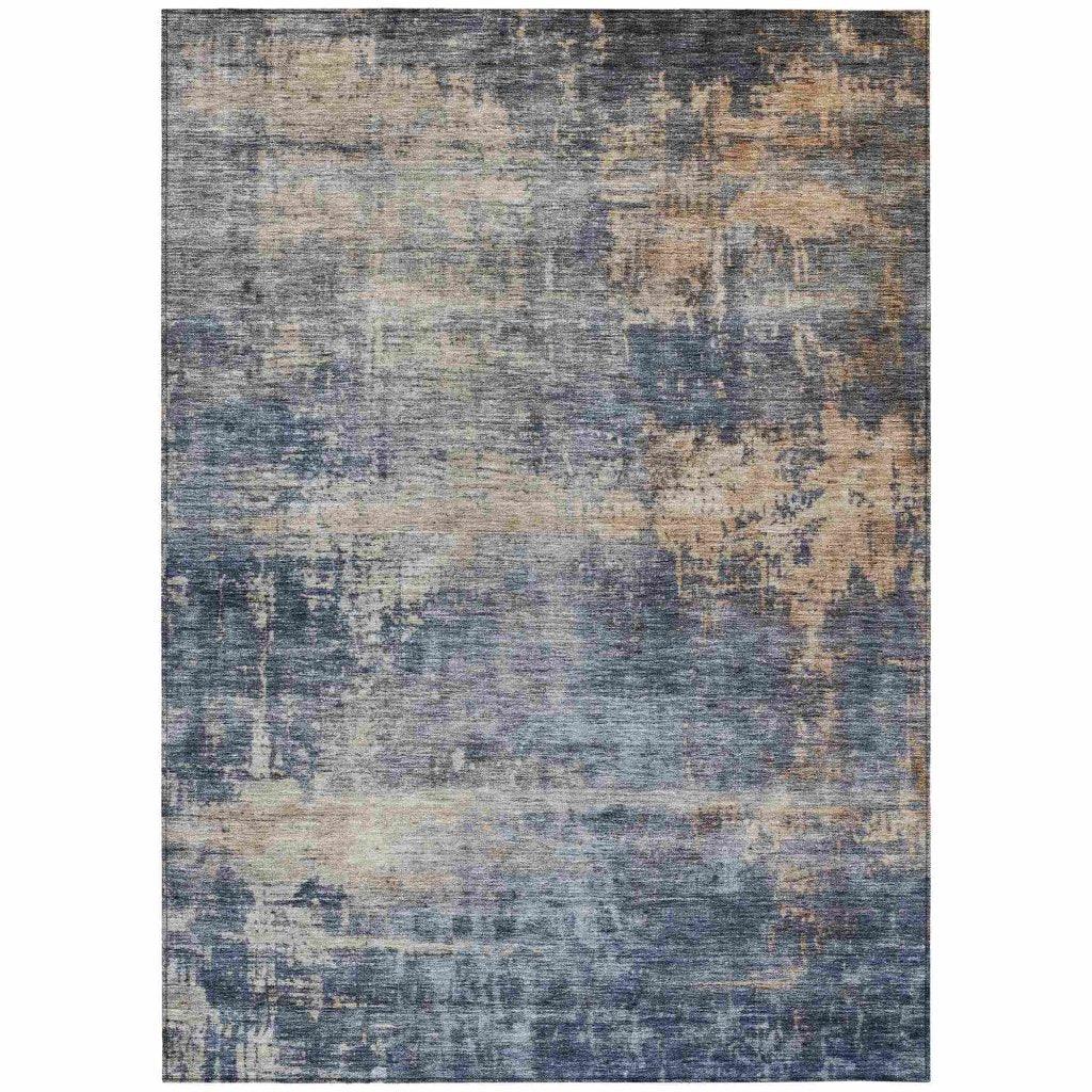 LOOMLAN Rugs Roumiya Blue Washable Indoor-Outdoor Rug