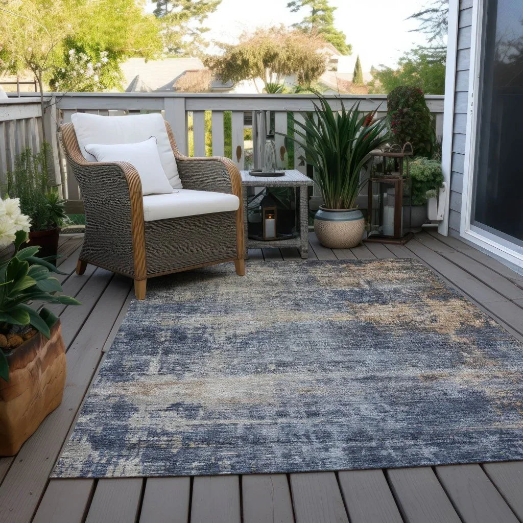 LOOMLAN Rugs Roumiya Blue Washable Indoor-Outdoor Rug