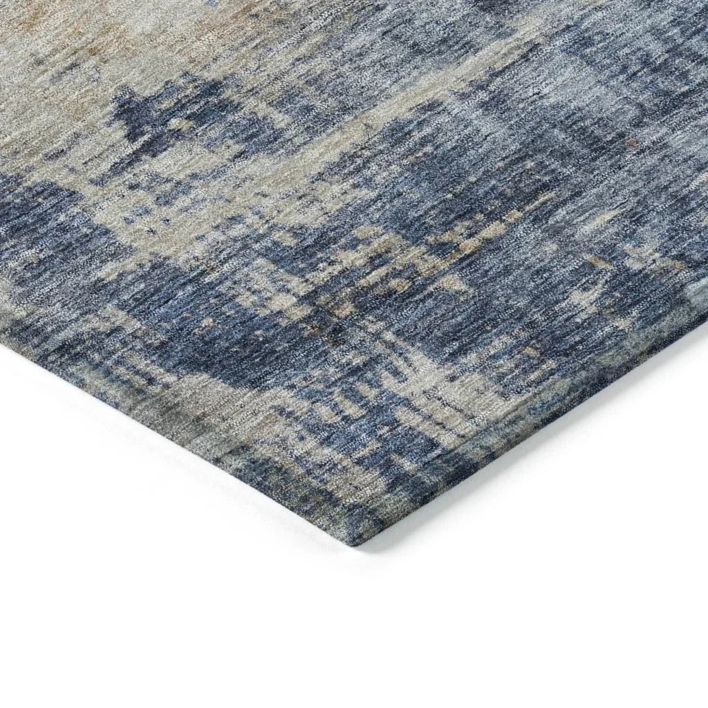 LOOMLAN Rugs Roumiya Blue Washable Indoor-Outdoor Rug