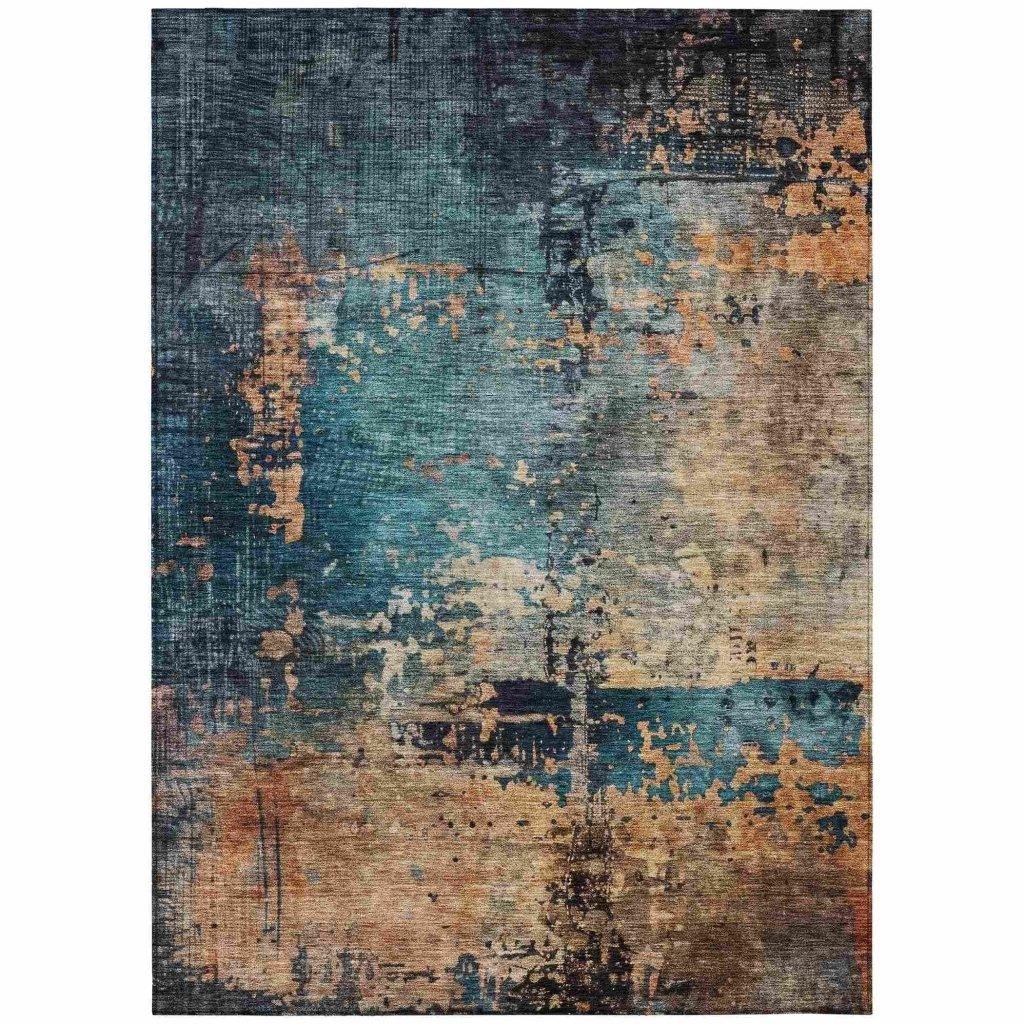 LOOMLAN Rugs Sadeeya Teal Washable Indoor-Outdoor Rug