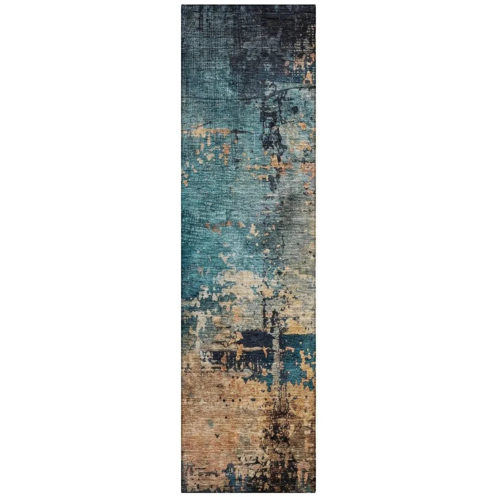 LOOMLAN Rugs Sadeeya Teal Washable Indoor-Outdoor Rug