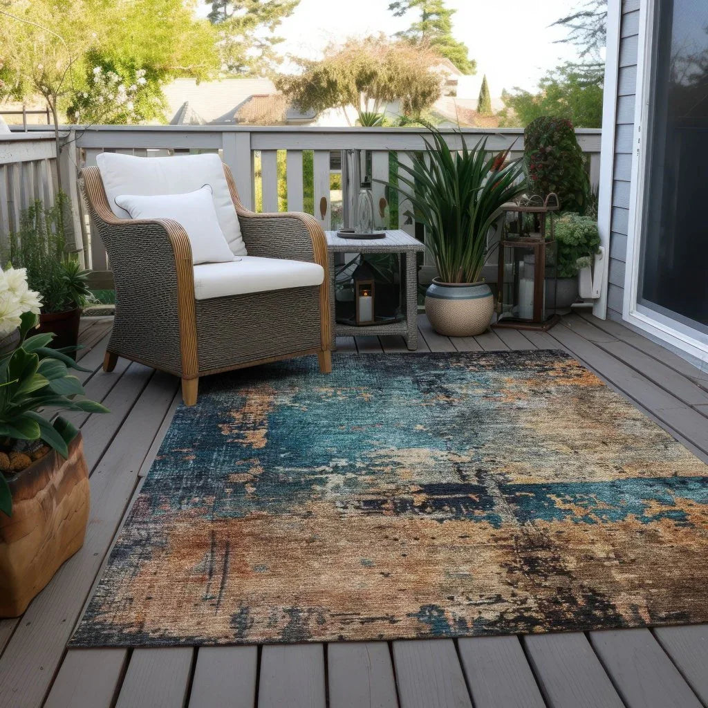 LOOMLAN Rugs Sadeeya Teal Washable Indoor-Outdoor Rug