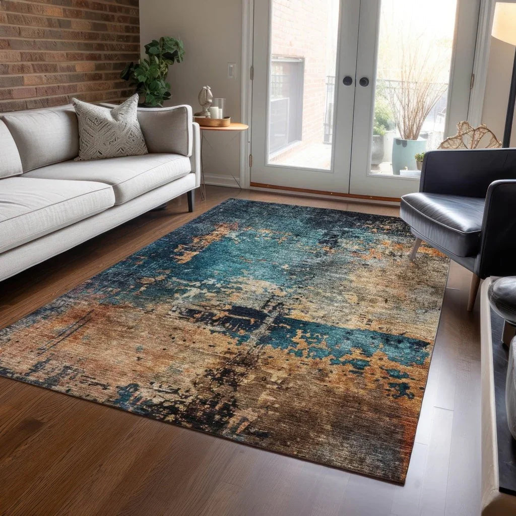 LOOMLAN Rugs Sadeeya Teal Washable Indoor-Outdoor Rug