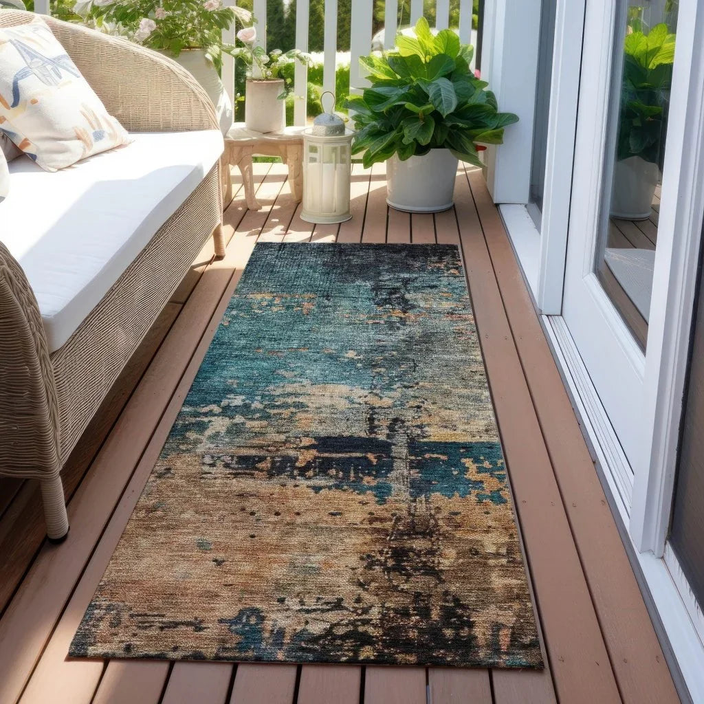 LOOMLAN Rugs Sadeeya Teal Washable Indoor-Outdoor Rug