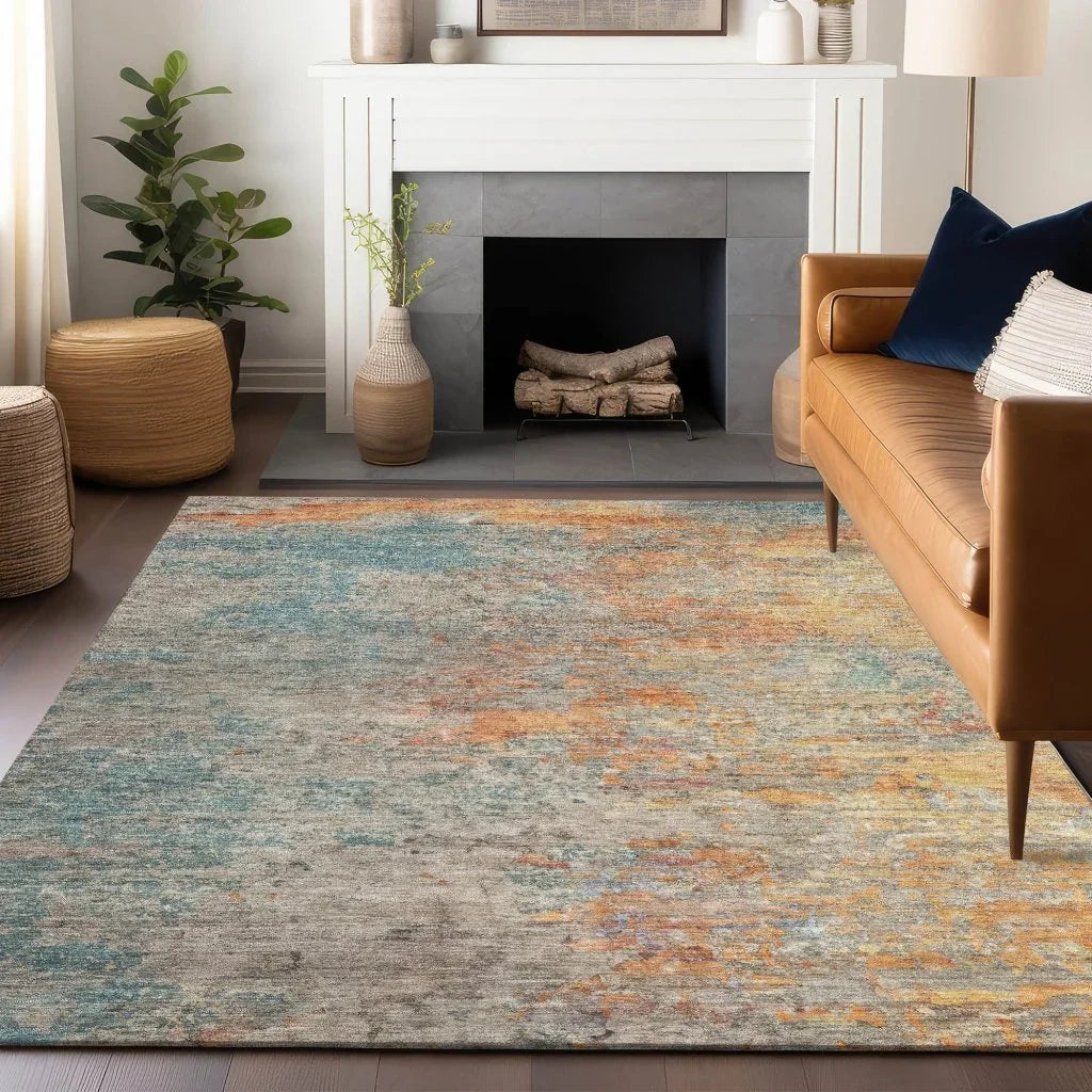 LOOMLAN Rugs Safina Teal Washable Indoor-Outdoor Rug