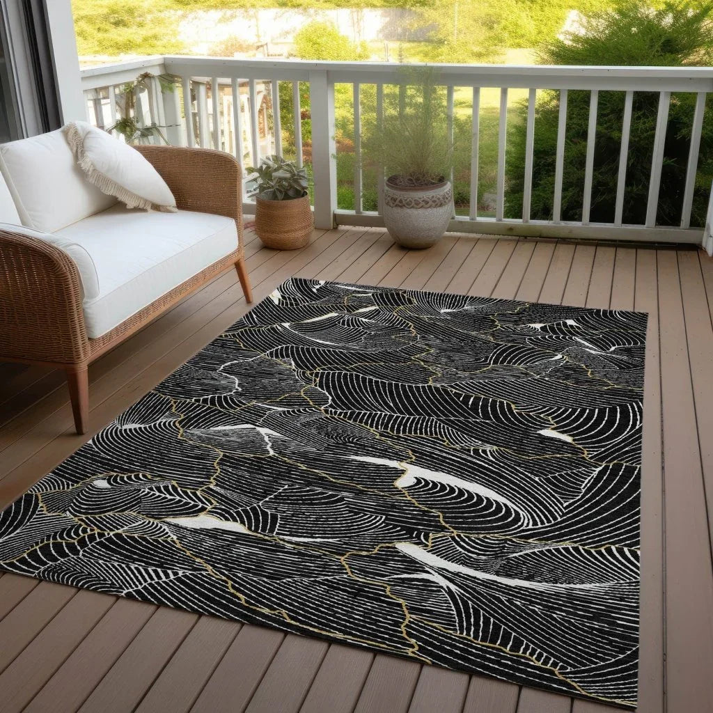 LOOMLAN Rugs Sahari Black Washable Indoor-Outdoor Rug