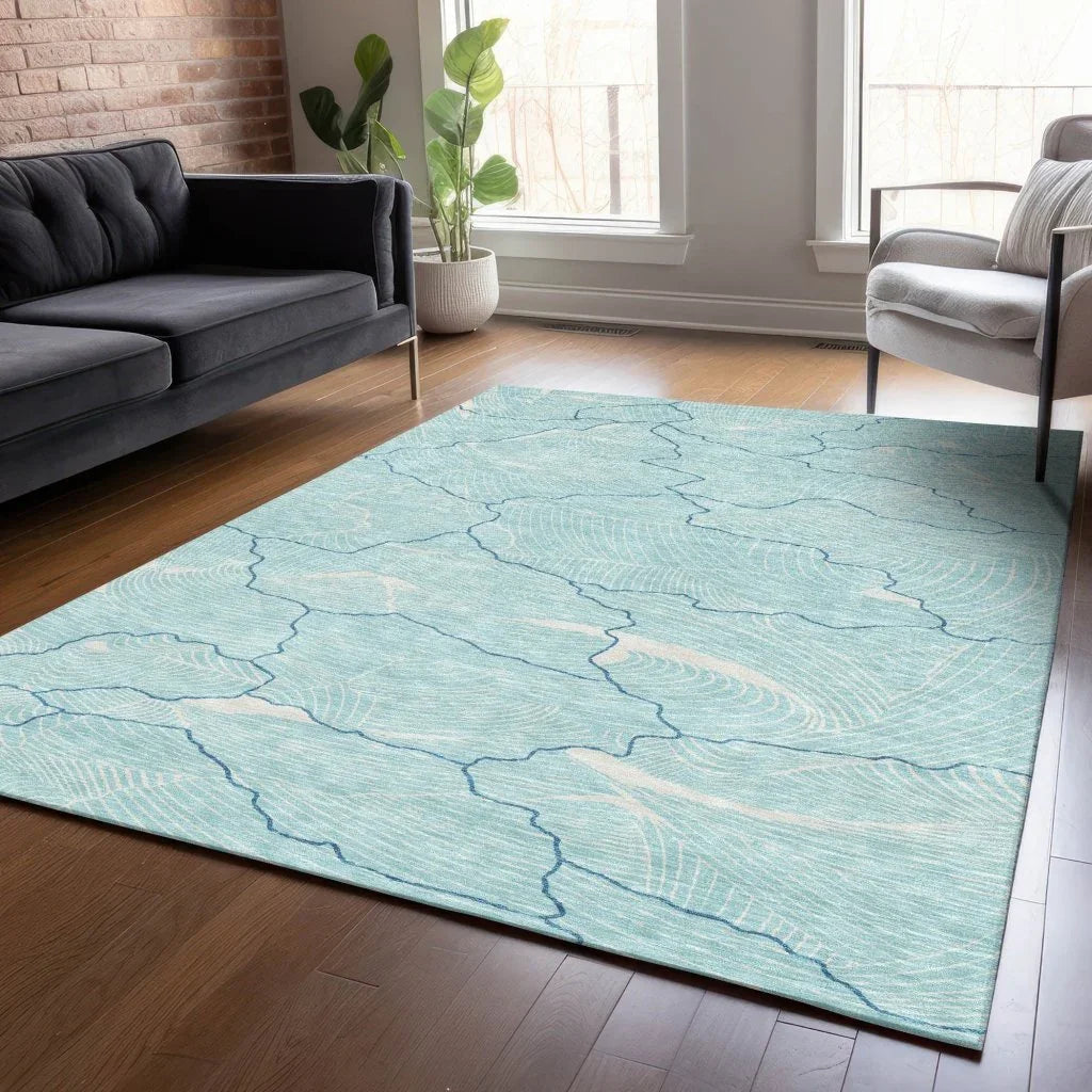 LOOMLAN Rugs Sahari Teal Washable Indoor-Outdoor Rug
