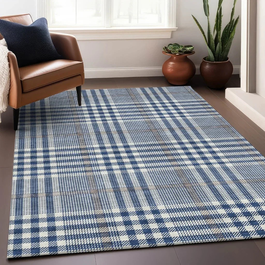 LOOMLAN Rugs Samira Blue Washable Indoor-Outdoor Rug