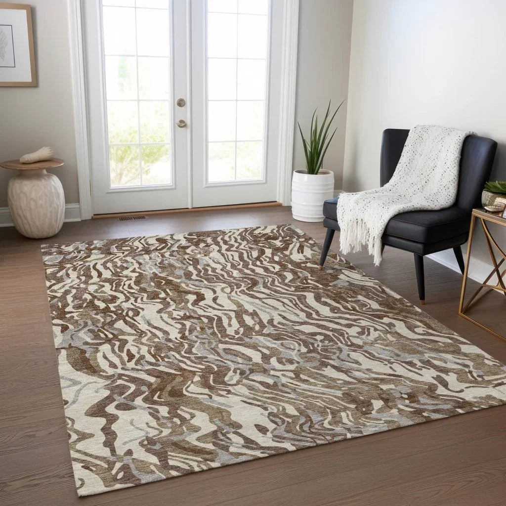 LOOMLAN Rugs Saphara Brown Washable Indoor-Outdoor Rug