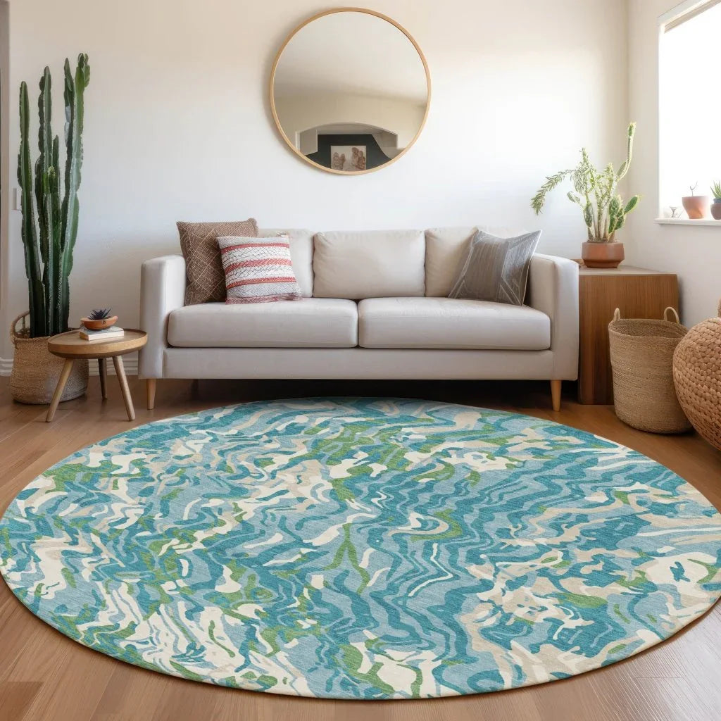 LOOMLAN Rugs Saphara Teal Washable Indoor-Outdoor Rug