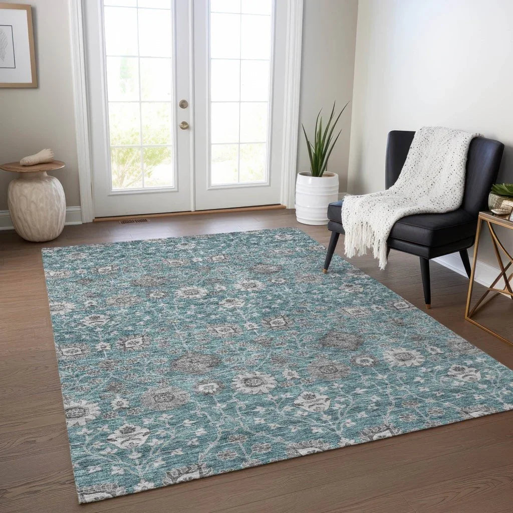 LOOMLAN Rugs Selma Teal Washable Indoor-Outdoor Rug