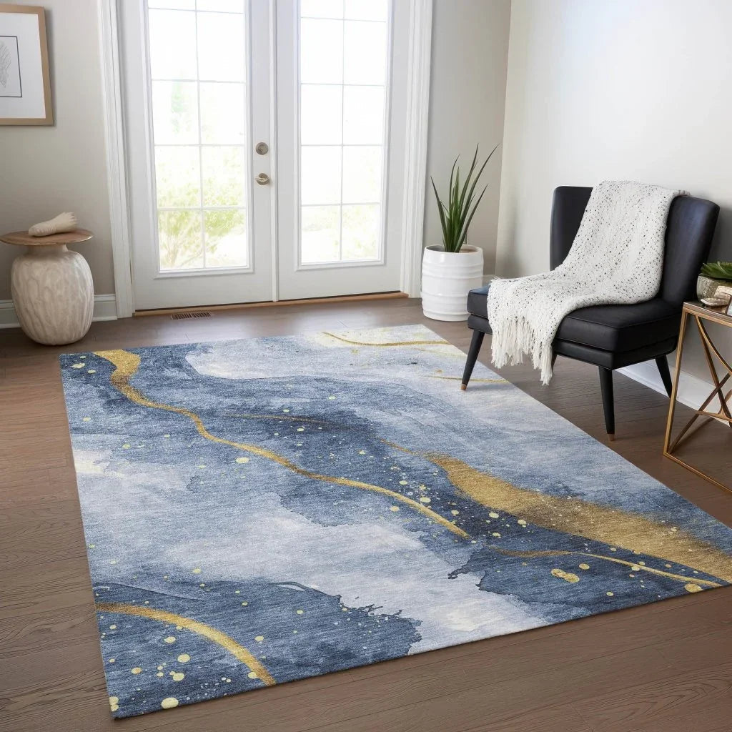 LOOMLAN Rugs Silavie Blue Washable Indoor-Outdoor Rug