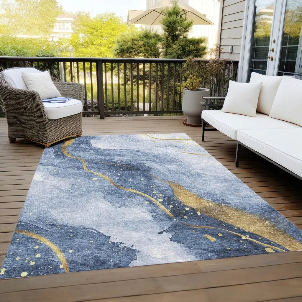 LOOMLAN Rugs Silavie Blue Washable Indoor-Outdoor Rug