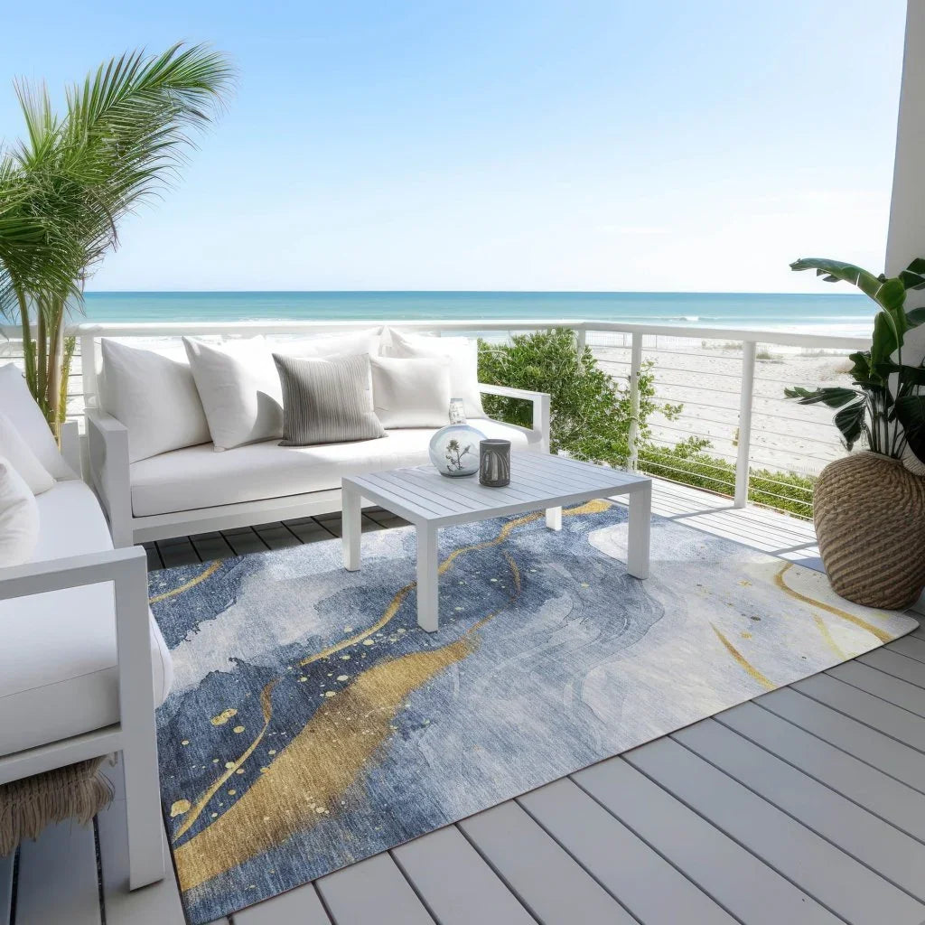 LOOMLAN Rugs Silavie Blue Washable Indoor-Outdoor Rug