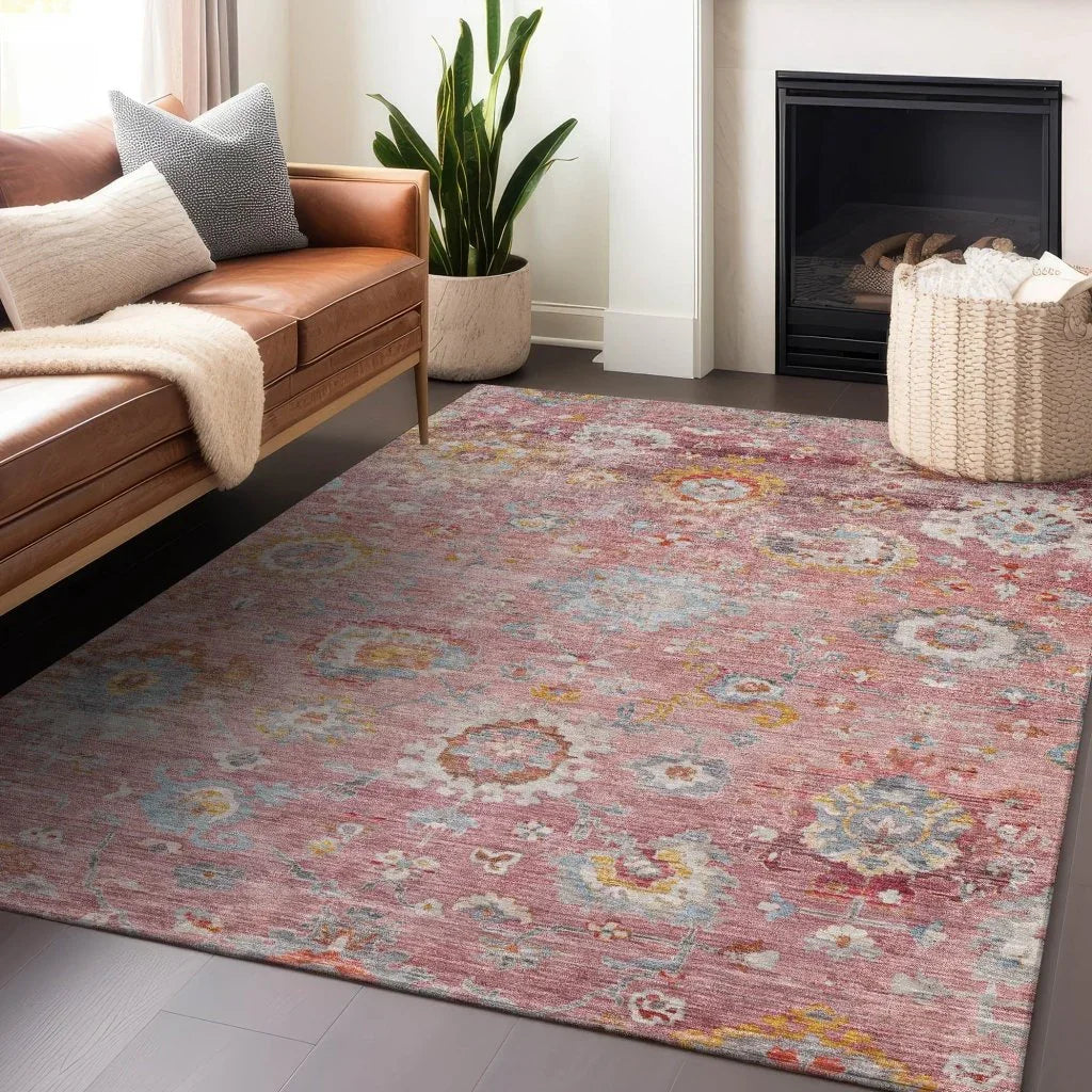 LOOMLAN Rugs Sofia Pink Washable Indoor-Outdoor Rug