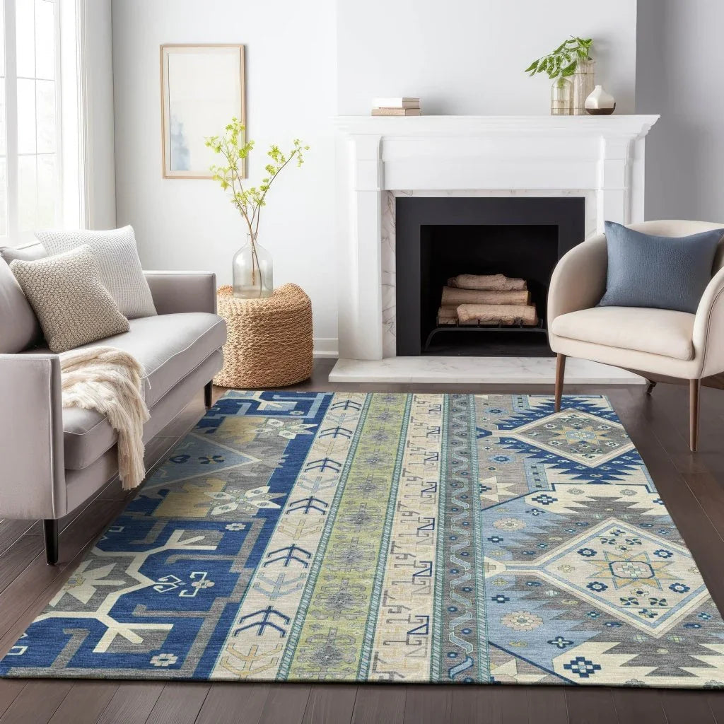 LOOMLAN Rugs Solara Blue Washable Indoor-Outdoor Rug