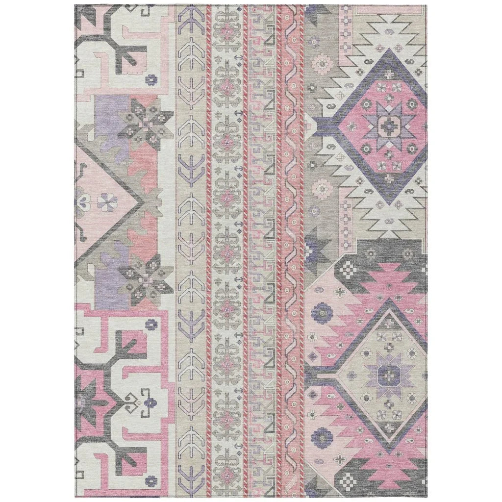 LOOMLAN Rugs Solara Pink Washable Indoor-Outdoor Rug