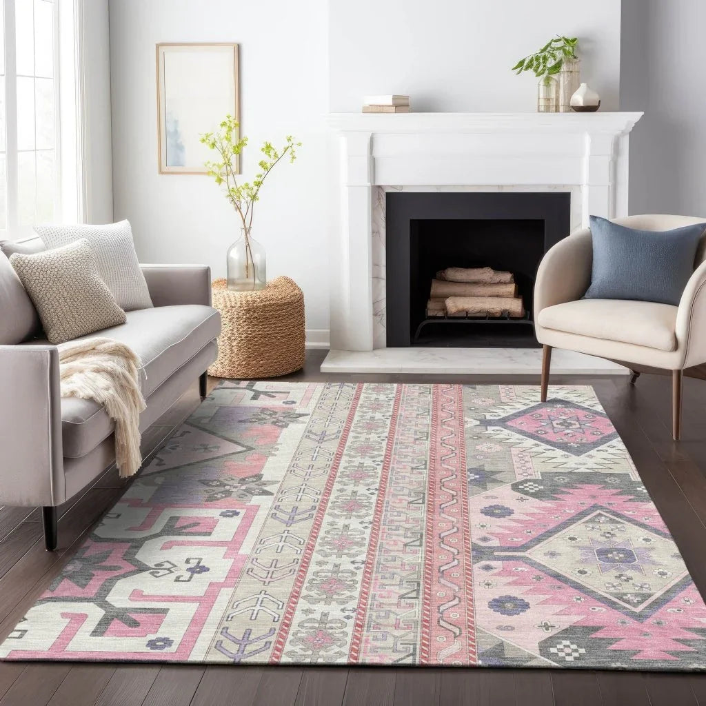 LOOMLAN Rugs Solara Pink Washable Indoor-Outdoor Rug