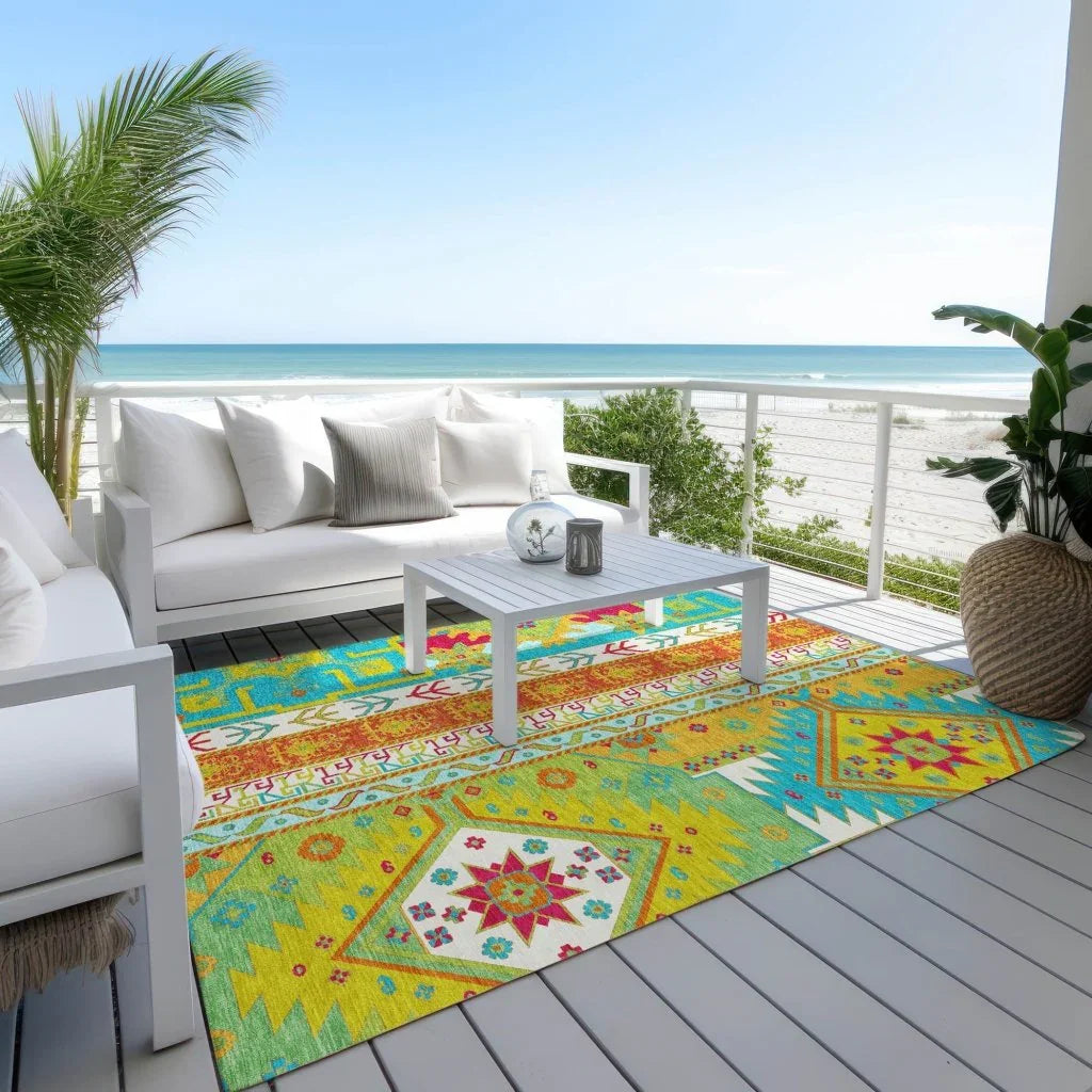 LOOMLAN Rugs Solara Teal Washable Indoor-Outdoor Rug