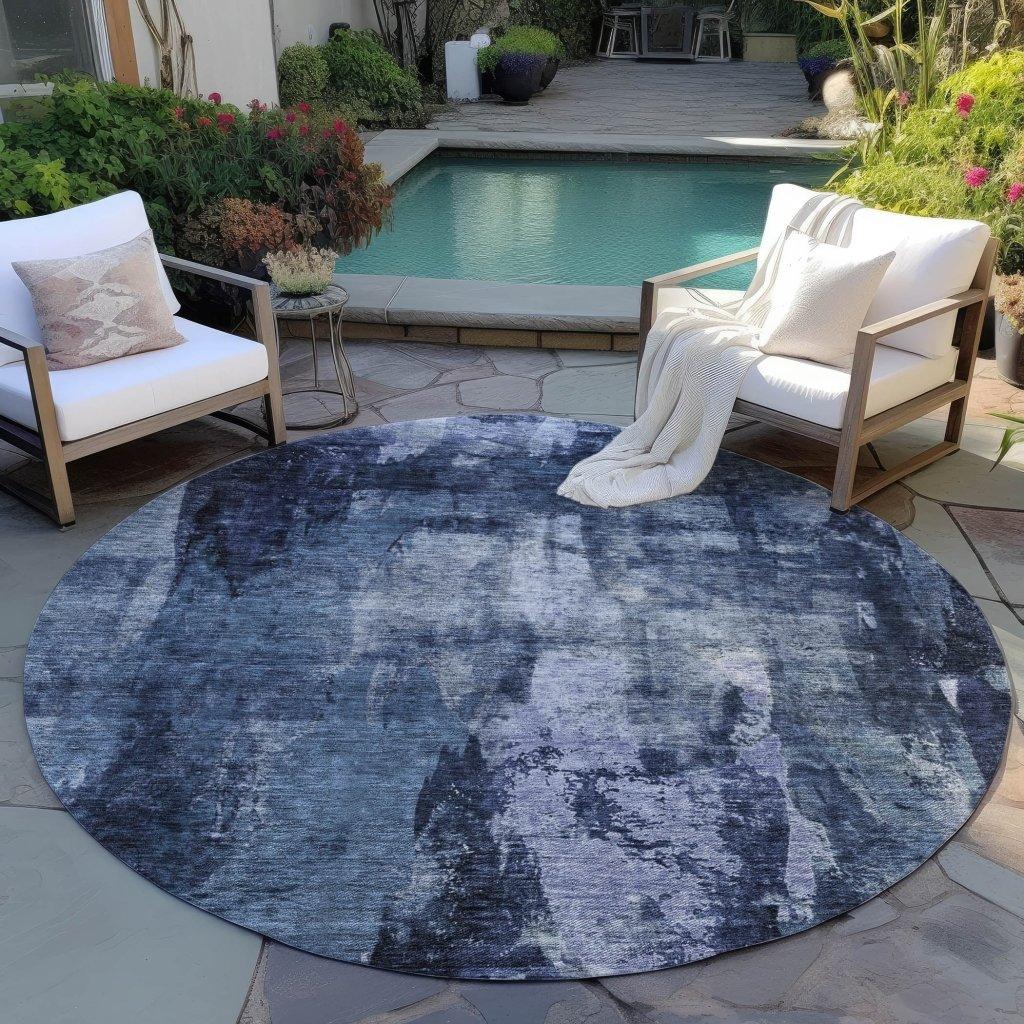 LOOMLAN Rugs Solayne Blue Washable Indoor-Outdoor Rug