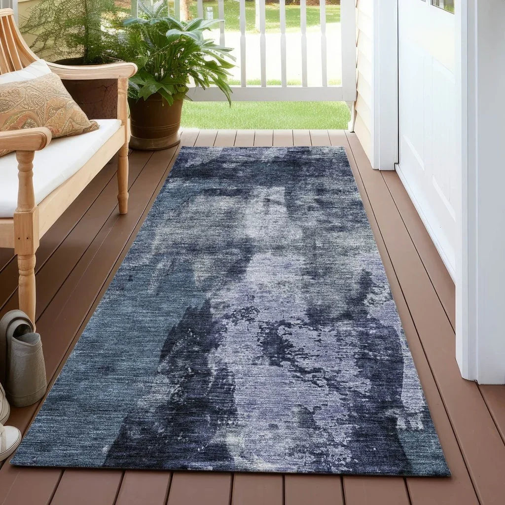LOOMLAN Rugs Solayne Blue Washable Indoor-Outdoor Rug