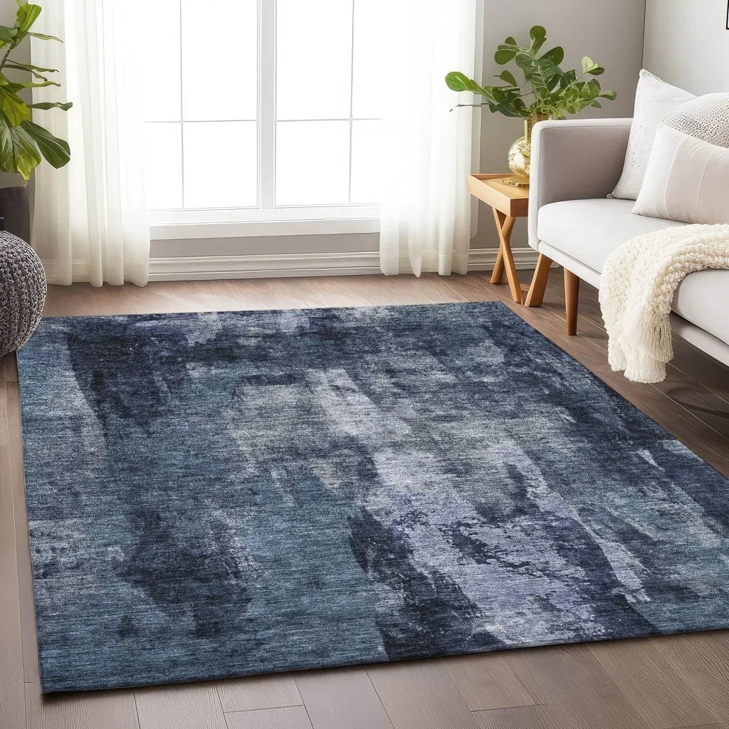 LOOMLAN Rugs Solayne Blue Washable Indoor-Outdoor Rug