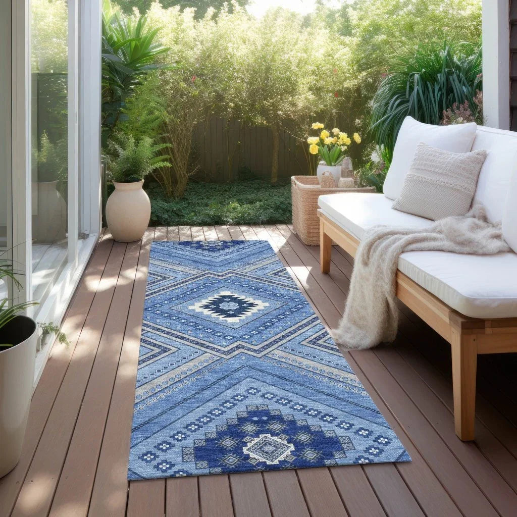 LOOMLAN Rugs Solene Blue Washable Indoor-Outdoor Rug