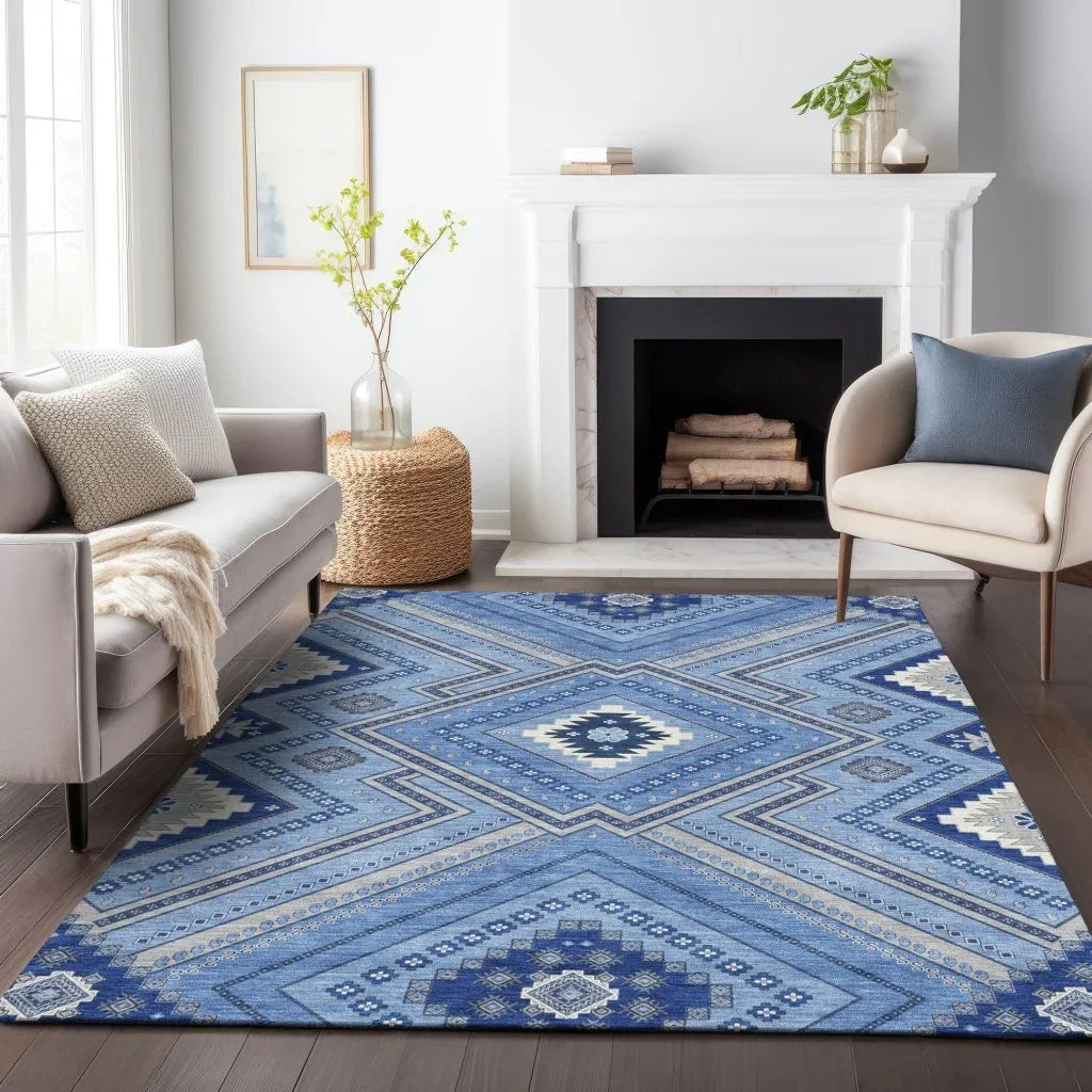 LOOMLAN Rugs Solene Blue Washable Indoor-Outdoor Rug
