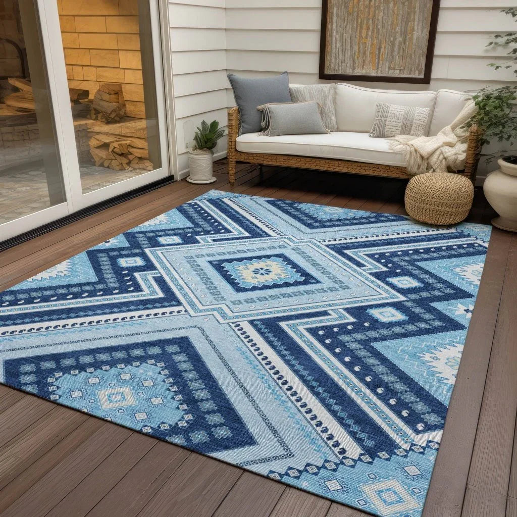 LOOMLAN Rugs Solene Navy Washable Indoor-Outdoor Rug