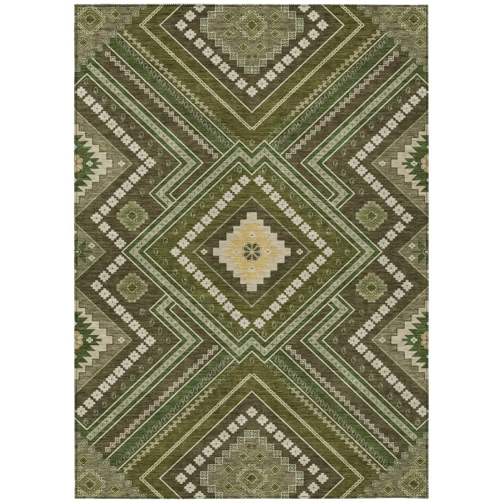 LOOMLAN Rugs Solene Olive Washable Indoor-Outdoor Rug