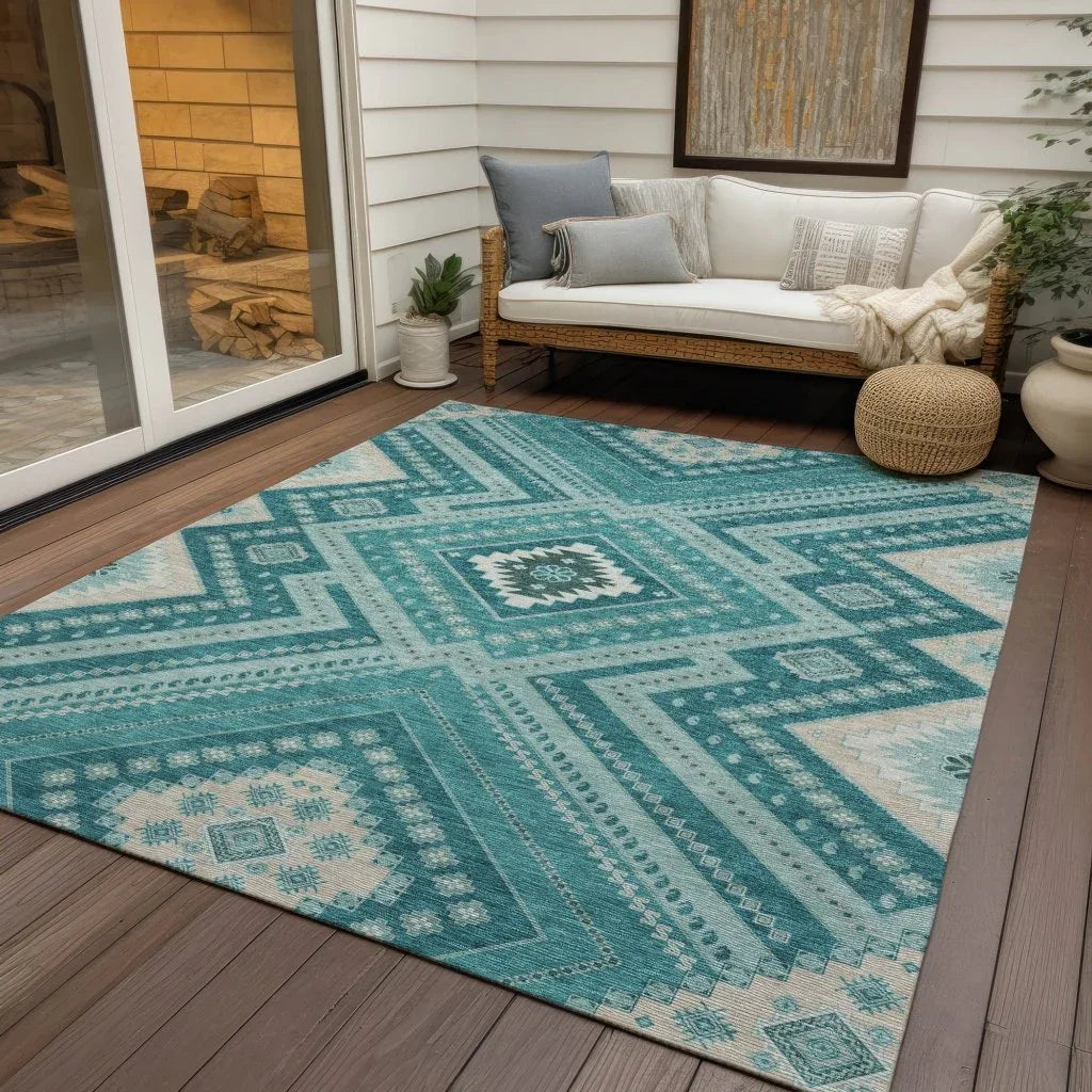 LOOMLAN Rugs Solene Teal Washable Indoor-Outdoor Rug