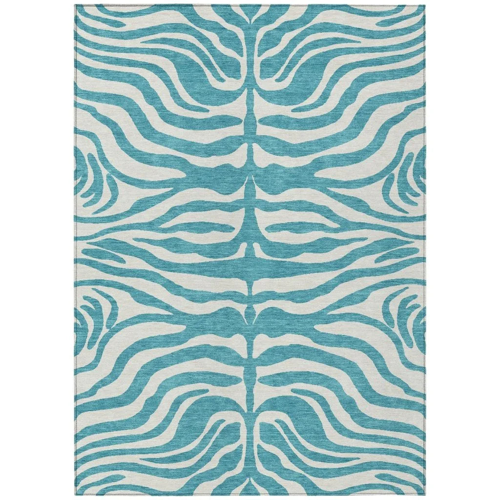 LOOMLAN Rugs Solstice Teal Washable Indoor-Outdoor Rug