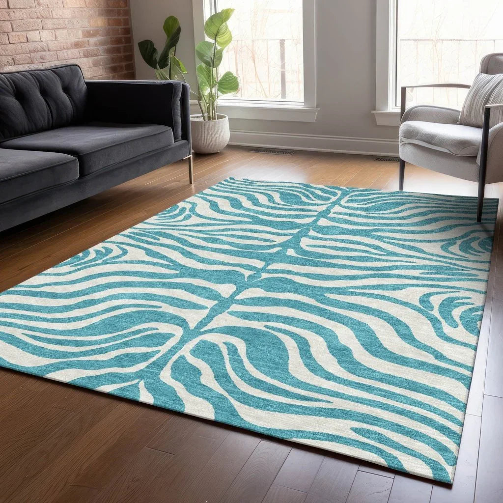 LOOMLAN Rugs Solstice Teal Washable Indoor-Outdoor Rug