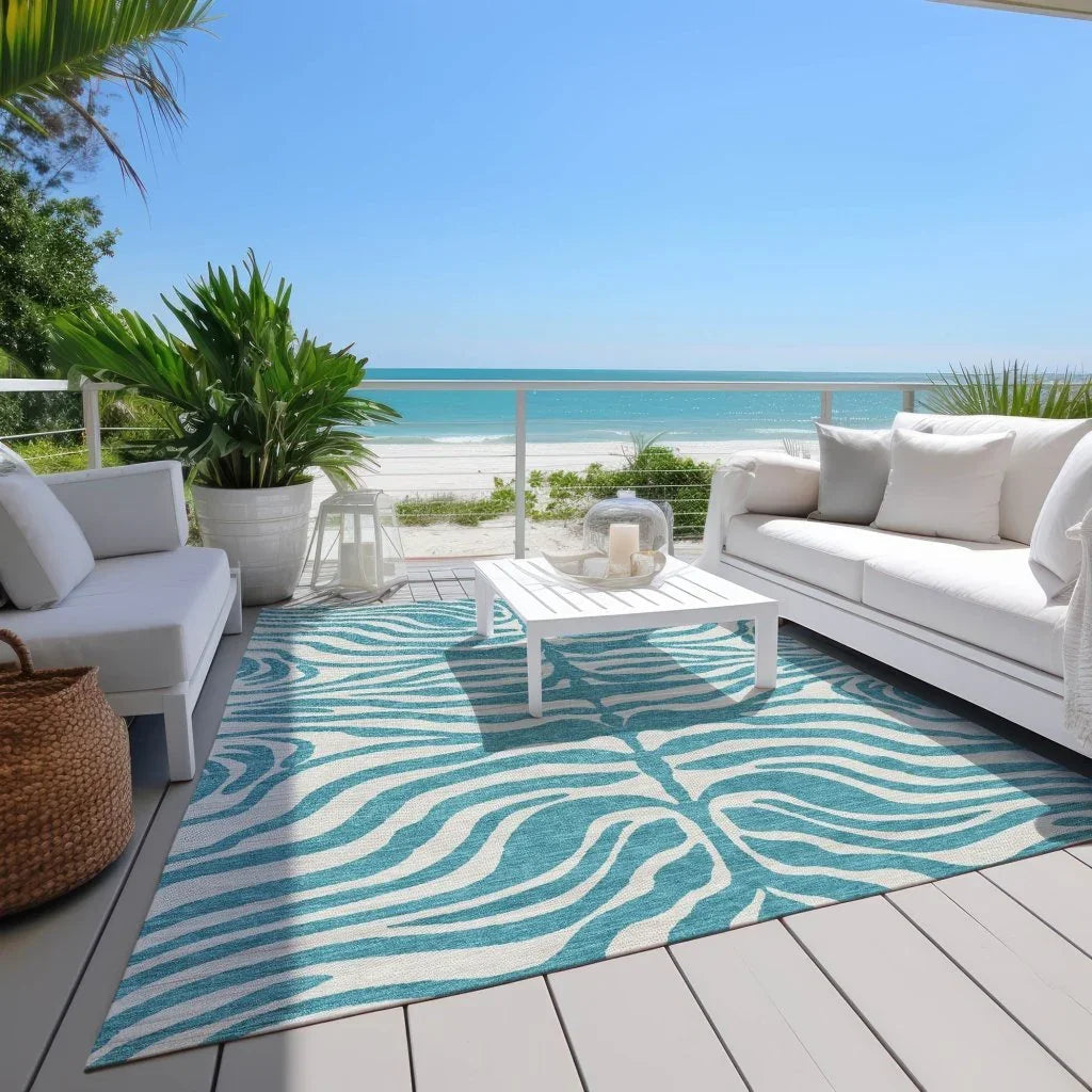 LOOMLAN Rugs Solstice Teal Washable Indoor-Outdoor Rug