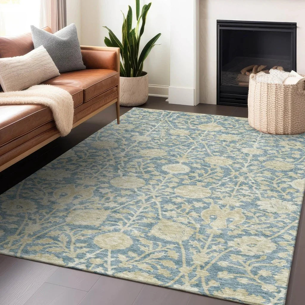 LOOMLAN Rugs Sonnet Blue Washable Indoor-Outdoor Rug