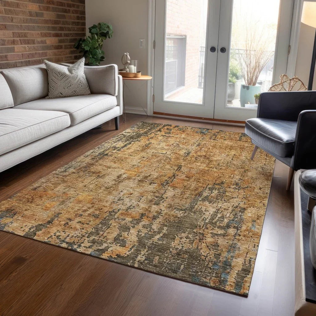 LOOMLAN Rugs Spindlea Orange Washable Indoor-Outdoor Rug