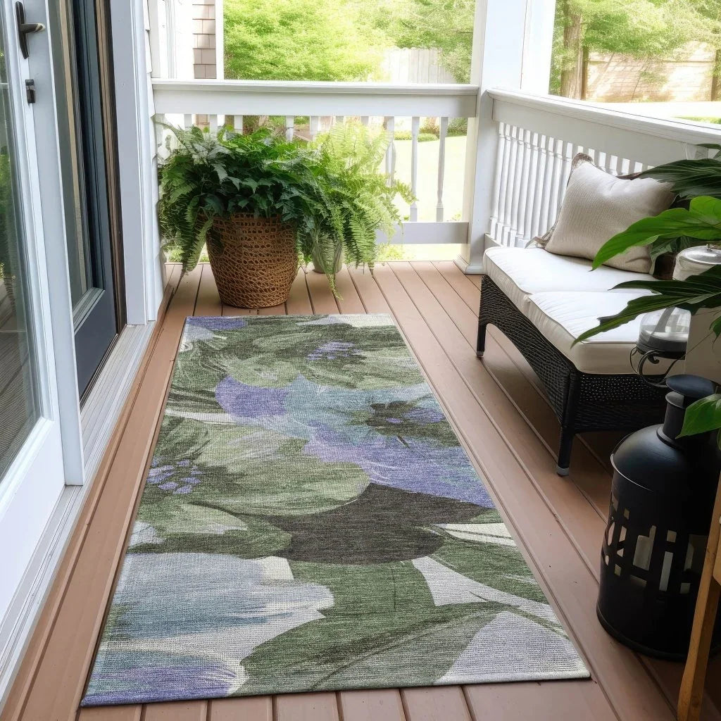 LOOMLAN Rugs Spindleya Green Washable Indoor-Outdoor Rug