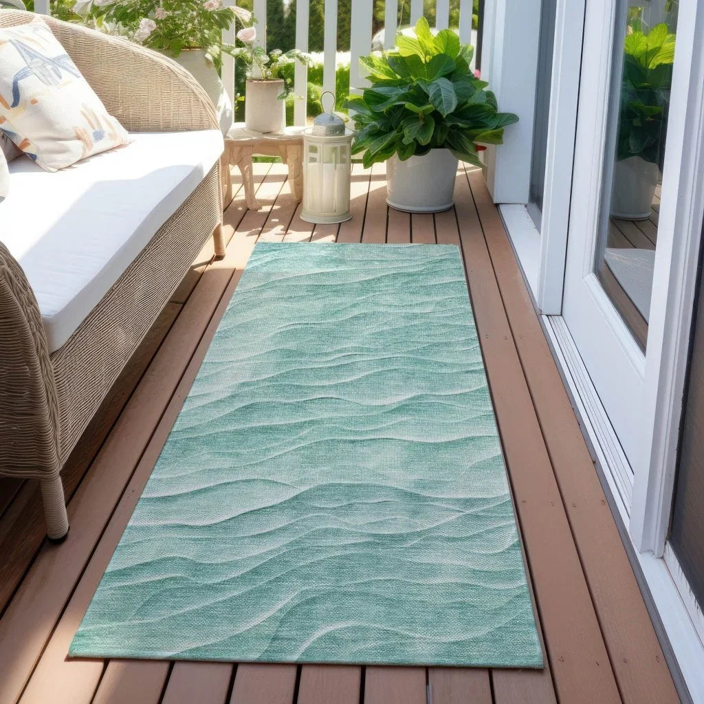 LOOMLAN Rugs Stratora Teal Washable Indoor-Outdoor Rug