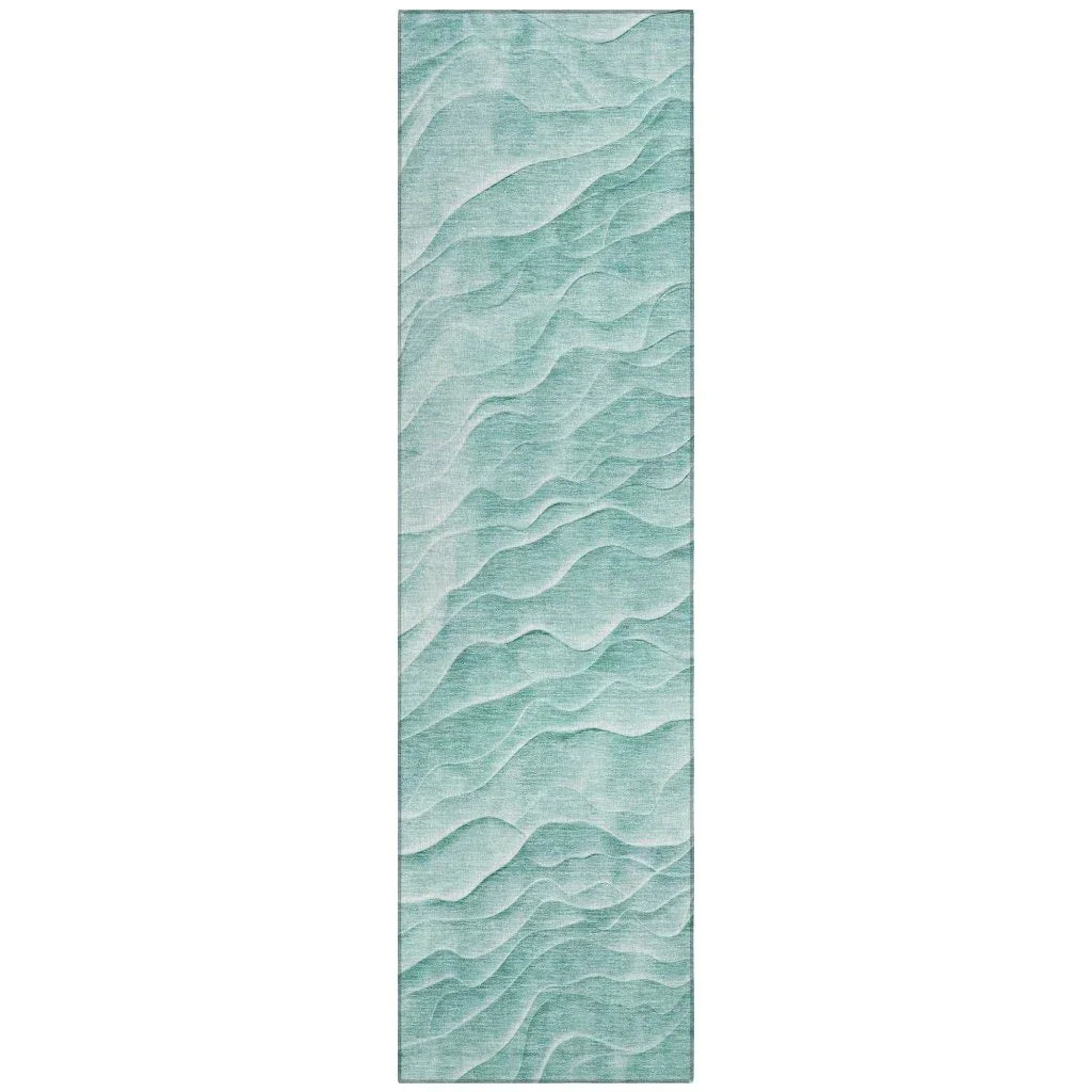 LOOMLAN Rugs Stratora Teal Washable Indoor-Outdoor Rug