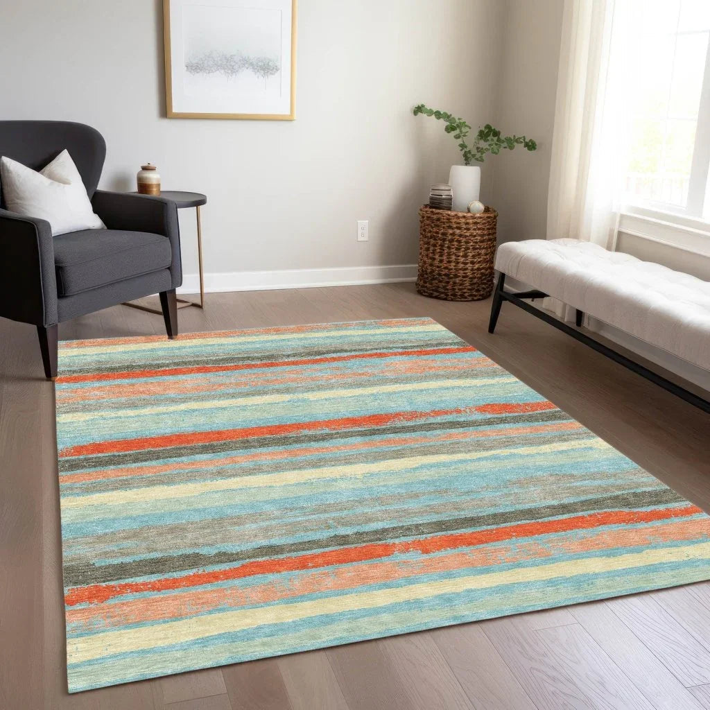 LOOMLAN Rugs Sylira Blue Washable Indoor-Outdoor Rug
