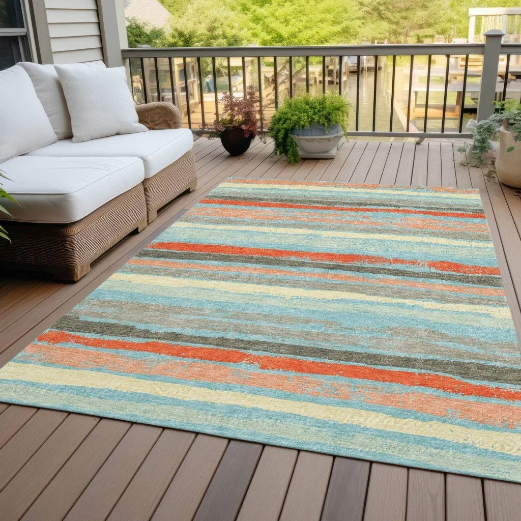 LOOMLAN Rugs Sylira Blue Washable Indoor-Outdoor Rug