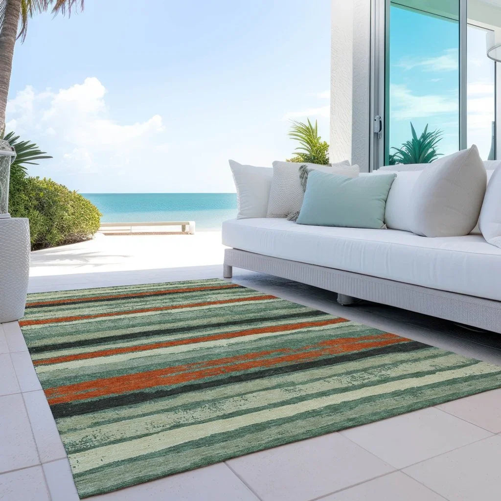 LOOMLAN Rugs Sylira Green Washable Indoor-Outdoor Rug